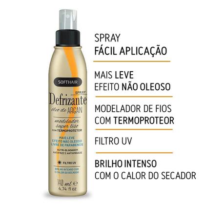 Imagem de Protetor Térmico para Cabelo Defrizante Liso Termoprotetor Anti Frizz Spray Óleo de Argan Soft Hair 140ml