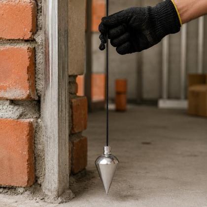 Imagem de Prumo de Centro Metálico 9JA 300g para Construção Cromado Prata Profissional Yeet