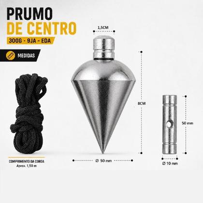 Imagem de Prumo de Centro Metálico 9JA 300g para Construção Cromado Prata Profissional Yeet