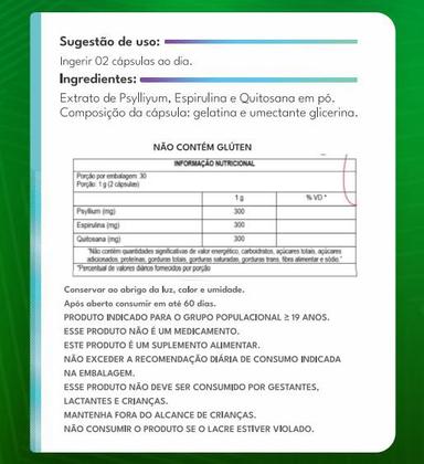 Imagem de PSYLLIUM & ESPIRULINA & QUITOSANA - 1g (60 Cápsulas) +CAPS
