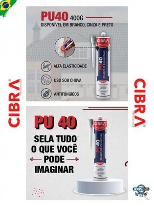 Imagem de Pu 40 Cibra Flex Cola Selante De Poliuretano cx c/24x 400g Br/Cz/Pt Calhas Rufos Cubas Fibras Metal
