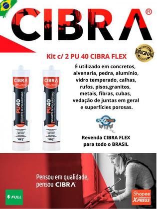 Imagem de Pu 40 Cola Selante De Poliuretano Cibra Flex 400g Kit c/2 unid. Branco / Cinza / Preto