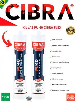 Imagem de Pu 40 Cola Selante De Poliuretano Cibra Flex 400g Kit c/2 unid. Branco / Cinza / Preto