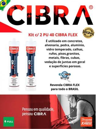 Imagem de Pu 40 Cola Selante De Poliuretano Cibra Flex 400g Kit c/2 unid. Branco / Cinza / Preto