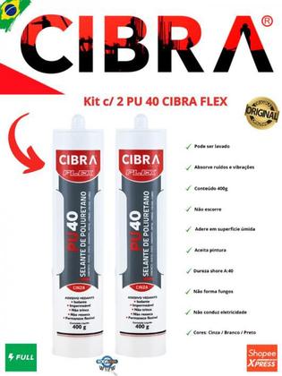 Imagem de Pu 40 Cola Selante De Poliuretano Cibra Flex 400g Kit c/2 unid. Branco / Cinza / Preto