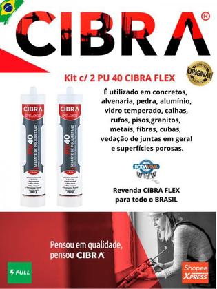 Imagem de Pu 40 Cola Selante De Poliuretano Cibra Flex 400g Kit c/2 unid. Branco / Cinza / Preto