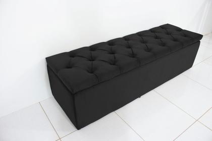 Imagem de Puf Baú Estofado Casal Tamanho de 140x40x45cm Preto - Tecido Em Veludo Suede Liso - Alta Qualidade