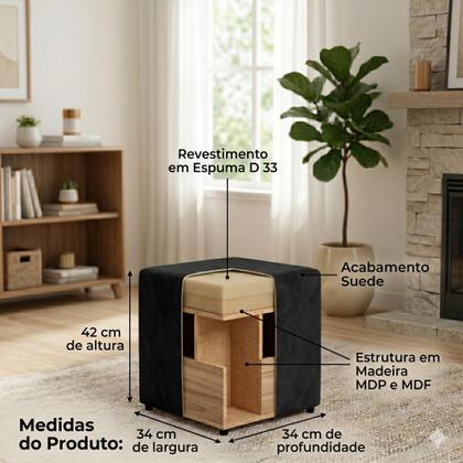 Imagem de Puf, Puff para Sala, Quarto Quadrado, Dado Suede 42 Cm AlturaToninho Puffs Qualidade Garantida