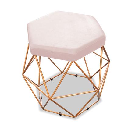 Imagem de Puff Banqueta Bruna Decorativo Aramado Hexagono Bronze Sala de Espera Recepção Suede Rose Gold