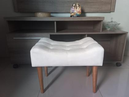 Imagem de Puff banqueta pés palito retro retangular penteadeira cor bege