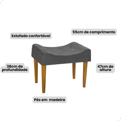 Imagem de Puff Banqueta Pés Palito Retro Retangular Penteadeira