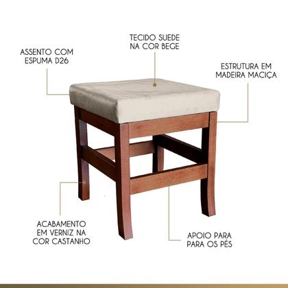 Imagem de Puff Banqueta Quadrada Barcelona para Sala de Estar Madeira Maciça Suede Bege CCS