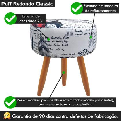 Imagem de Puff Banqueta Redondo Classic Para Sala Quarto Estampado Suede