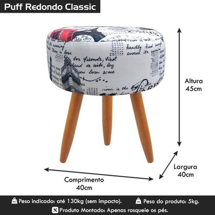 Imagem de Puff Banqueta Redondo Classic Para Sala Quarto Estampado Suede