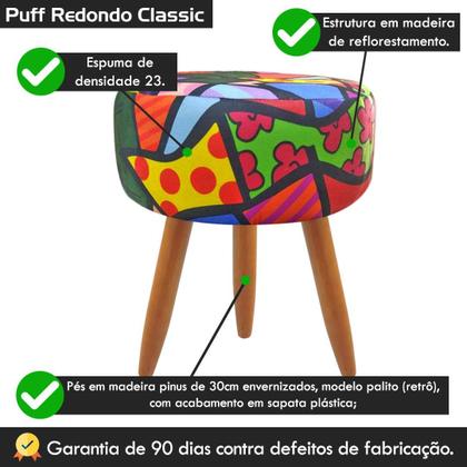 Imagem de Puff Banqueta Redondo Classic Para Sala Quarto Estampado Suede
