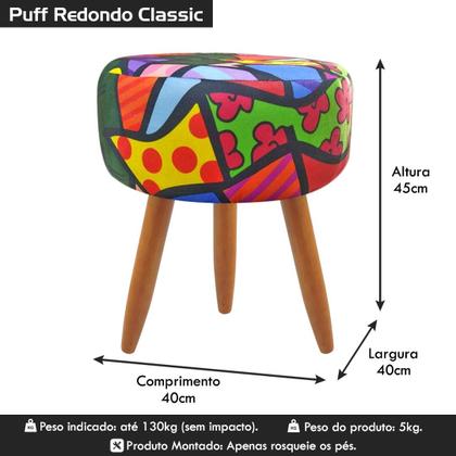 Imagem de Puff Banqueta Redondo Classic Para Sala Quarto Estampado Suede
