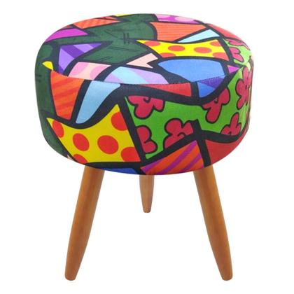 Imagem de Puff Banqueta Redondo Classic Para Sala Quarto Estampado Suede