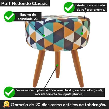 Imagem de Puff Banqueta Redondo Classic Para Sala Quarto Estampado Suede