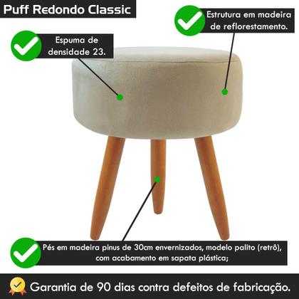 Imagem de Puff Banqueta Redondo Classic Suede Para Sala Quarto Escritório