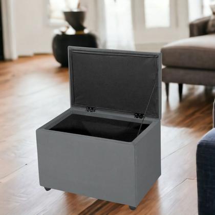 Imagem de Puff Baú 60cm Dobradiça Reforçada Assento Estofado Veludo