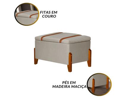 Imagem de Puff Baú Banco Pés Madeira Recamier Decoração Closet Quarto Sala Nicho Caixa Organizador Calçadeira Roupas Retangular Quadrado Elegante Penteadeira
