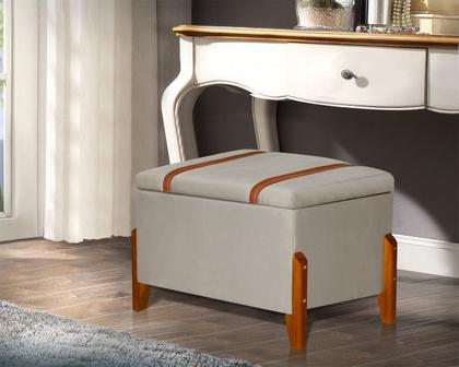 Imagem de Puff Baú Banco Pés Madeira Recamier Decoração Closet Quarto Sala Nicho Caixa Organizador Calçadeira Roupas Retangular Quadrado Elegante Penteadeira