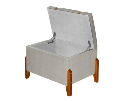 Imagem de Puff Baú Banco Pés Madeira Recamier Decoração Closet Quarto Sala Nicho Caixa Organizador Calçadeira Roupas Retangular Quadrado Elegante Penteadeira
