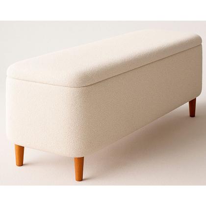 Imagem de Puff Baú Bella 140cm Pés Madeira Bouclé Off White - sallar home