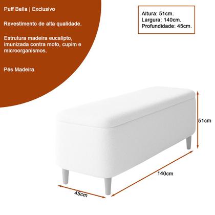 Imagem de Puff Baú Bella 140cm Pés Madeira Bouclé Off White - sallar home