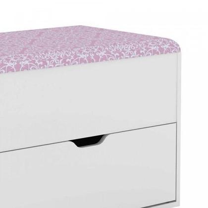 Imagem de Puff Baú com 1 Gaveta - Branco/Tecido Rosa