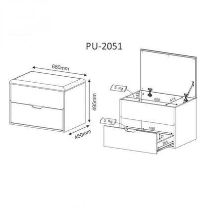 Imagem de Puff Baú com 1 Gaveta - Branco/Tecido Rosa