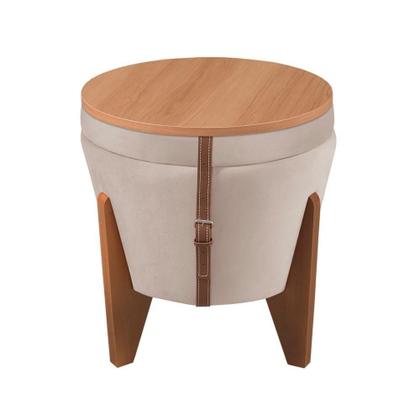 Imagem de Puff Baú Multifuncional Tampo Amadeirado Veludo Areia