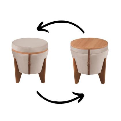 Imagem de Puff Baú Multifuncional Tampo Amadeirado Veludo Areia