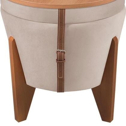 Imagem de Puff Baú Multifuncional Tampo Amadeirado Veludo Areia