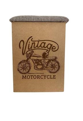 Imagem de Puff Baú Não É Segredo Moto Linho Marrom Mesclado 34X45