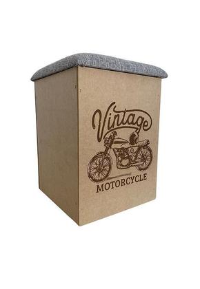 Imagem de Puff Baú Não É Segredo Moto Linho Marrom Mesclado 34X45