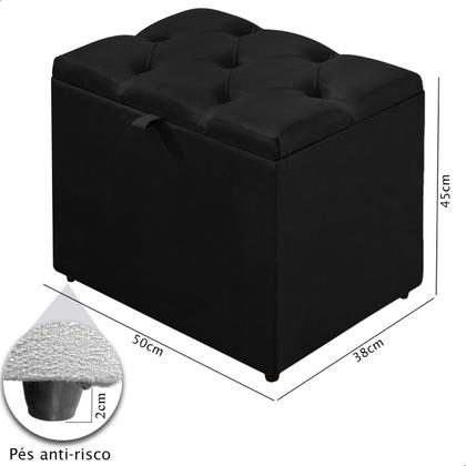 Imagem de Puff Baú Organizador Atena Estofado Capitonê Veludo Preto