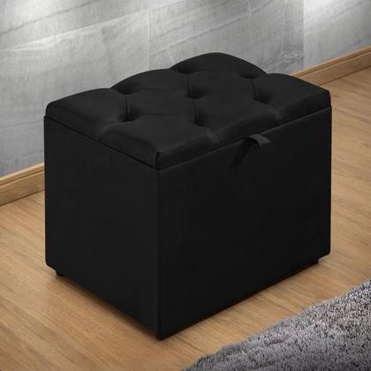 Imagem de Puff Baú Organizador Atena Estofado Capitonê Veludo Preto