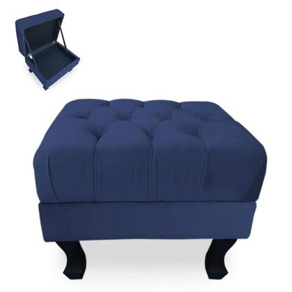 Imagem de Puff Baú Retrô Luis Xv Capitonê Suede Azul Marinho - DS Estofados