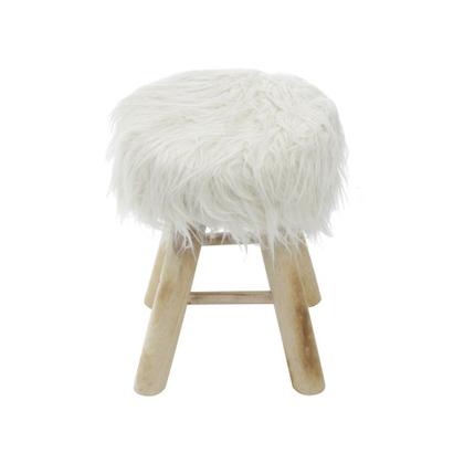 Imagem de Puff Boxbit Petit Pelo Longo Creme Base Madeira