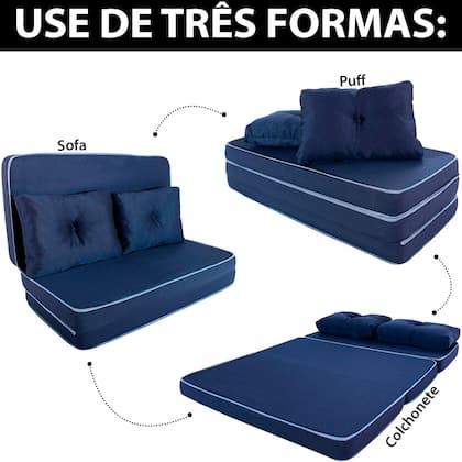 Imagem de Puff Colchonete Dobrável / Sofá 3 em 1 Espuma D33 + Travesseiro Casal BF Colchões