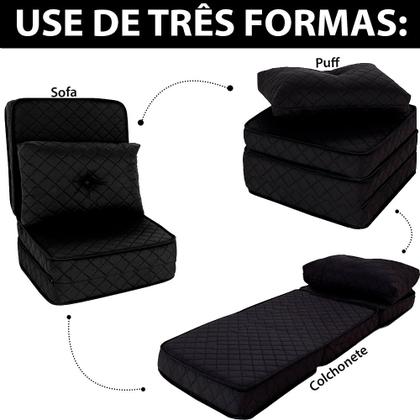Imagem de Puff Colchonete Dobrável / Sofá 3 em 1 Espuma D33 + Travesseiro Solteiro BF Colchões