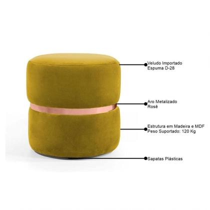 Imagem de Puff Decorativo com Cinto Rosê Round B-279 Veludo Amarelo