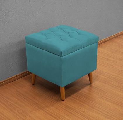 Imagem de Puff Decorativo Isis Suede Azul Turquesa - MeuLar Decorações