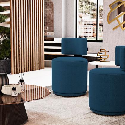 Imagem de Puff Decorativo Orgânico Living Melis Minimalista Bouclê Azul Marinho - Abmaza