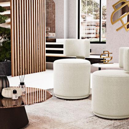 Imagem de Puff Decorativo Orgânico Living Melis Minimalista Bouclê Bege - Abmaza