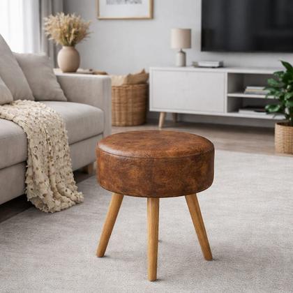 Imagem de Puff Decorativo Redondo 36x36 Reforçado com Pés Palito Apoio Multiuso