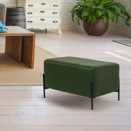 Imagem de Puff Decorativo Status Base Preto Fosco Corano Verde Oliva - Nexta Casa