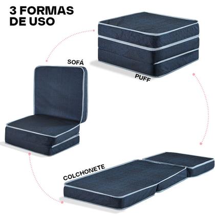 Imagem de Puff Dobrável Solteiro 3 em 1 Multiuso 100% Espuma D33 BF Colchões