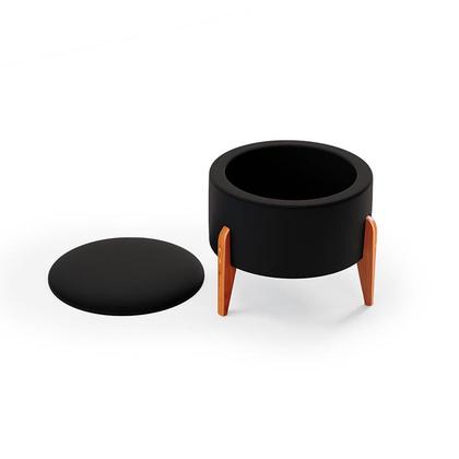 Imagem de Puff Duo com Baú Sintético Preto Redondo 4 Pés Madeira Aparente 50cm Diâmetro Secreto Guarda Abre